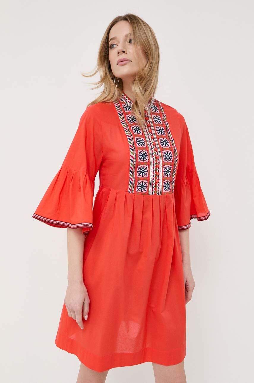 Luisa Spagnoli rochie din bumbac culoarea portocaliu, mini, evazati