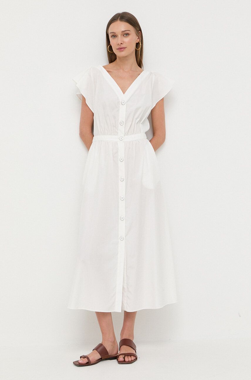 Šaty Luisa Spagnoli béžová barva, midi - béžová -  Hlavní materiál: 100 % Bavlna Vnitřek: 