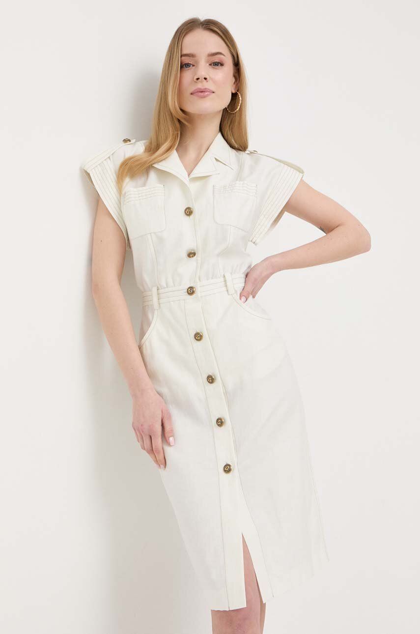 Luisa Spagnoli rochie din amestec de in culoarea alb, mini, mulata alb