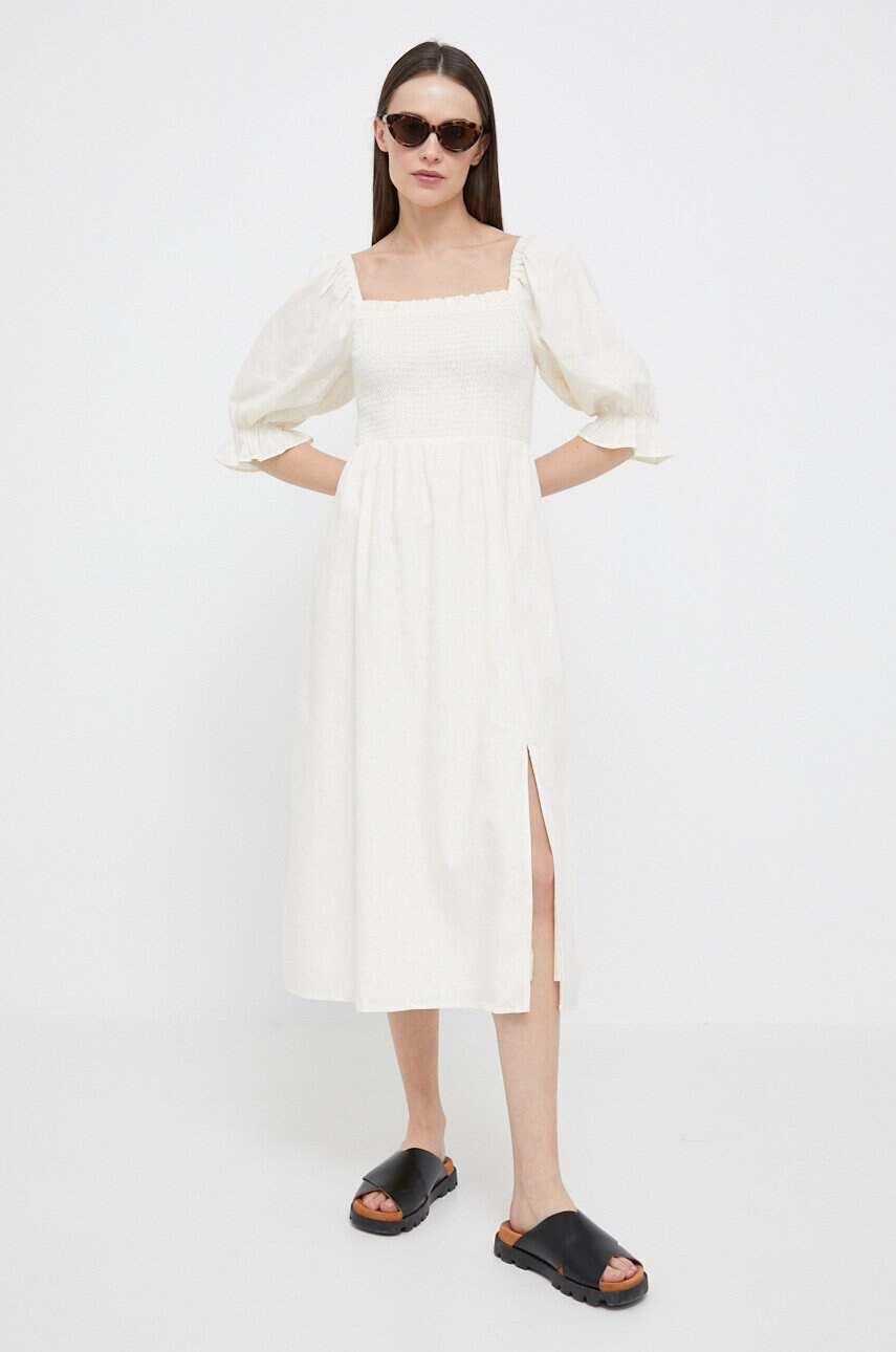 Gap rochie din in culoarea bej, midi, evazati