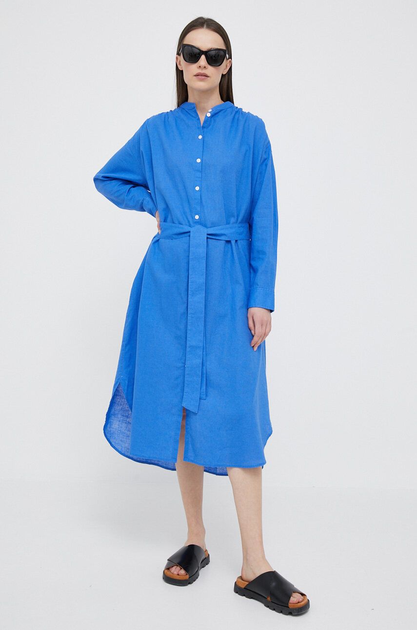 Plátěné šaty GAP midi - modrá -  55 % Len