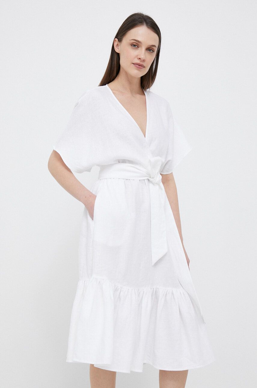 Levně Plátěné šaty Lauren Ralph Lauren bílá barva, midi