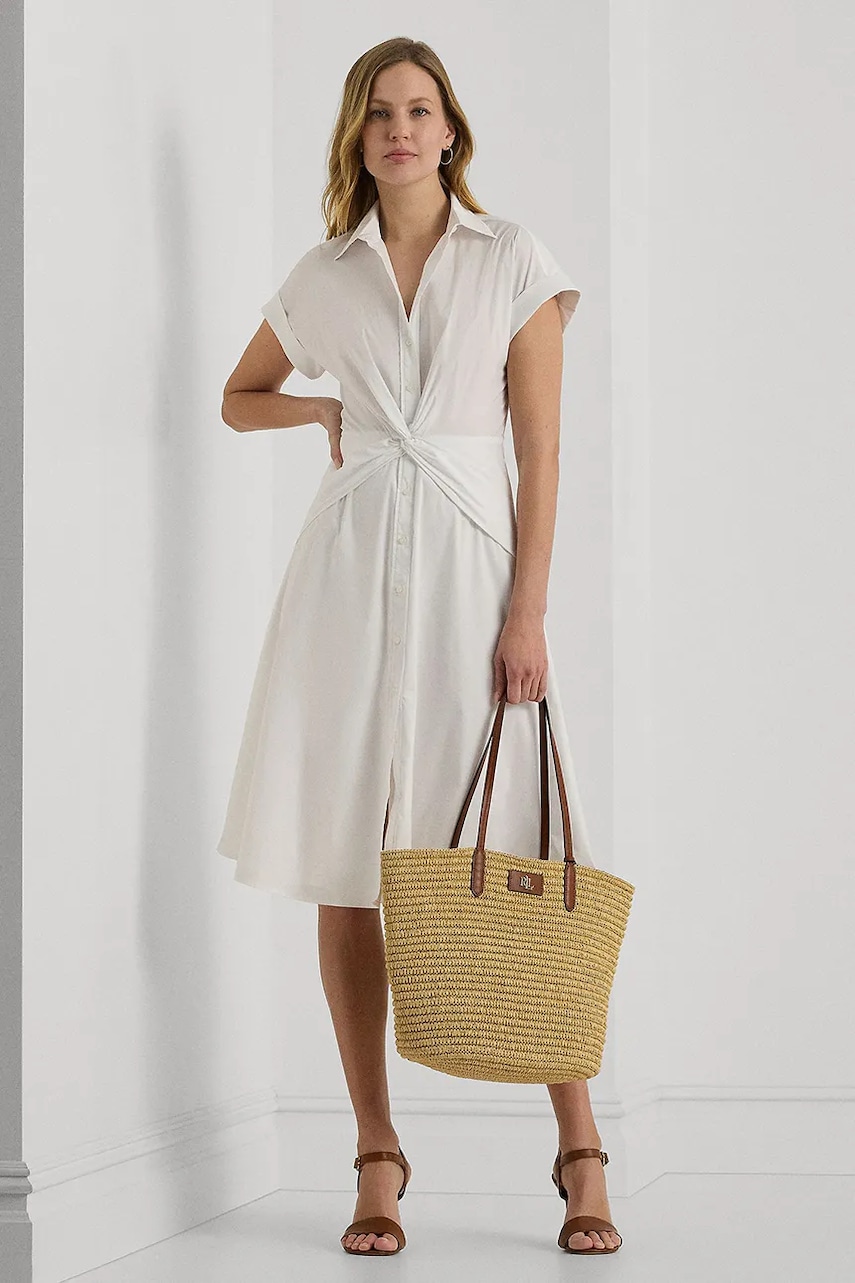 Lauren Ralph Lauren sukienka kolor biały midi rozkloszowana