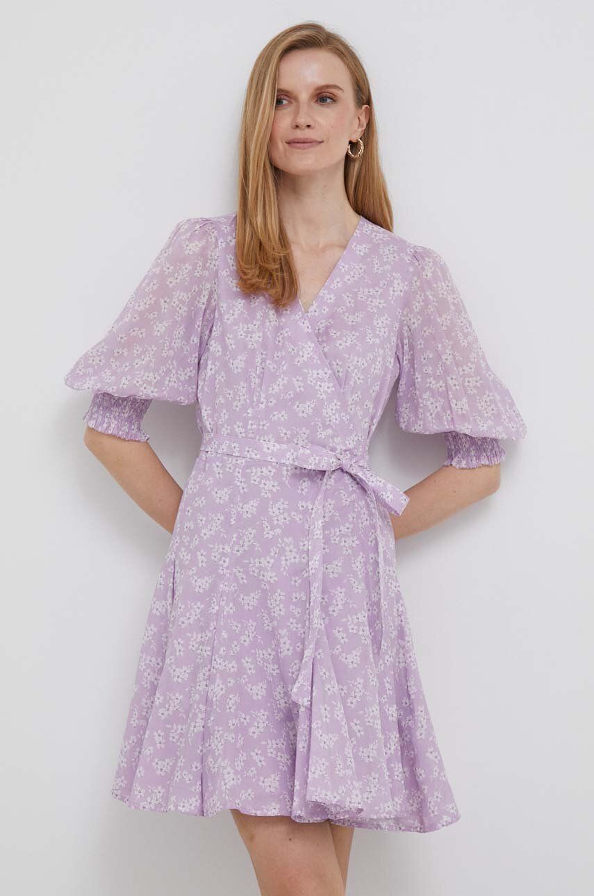 Bavlněné šaty Polo Ralph Lauren fialová barva, mini
