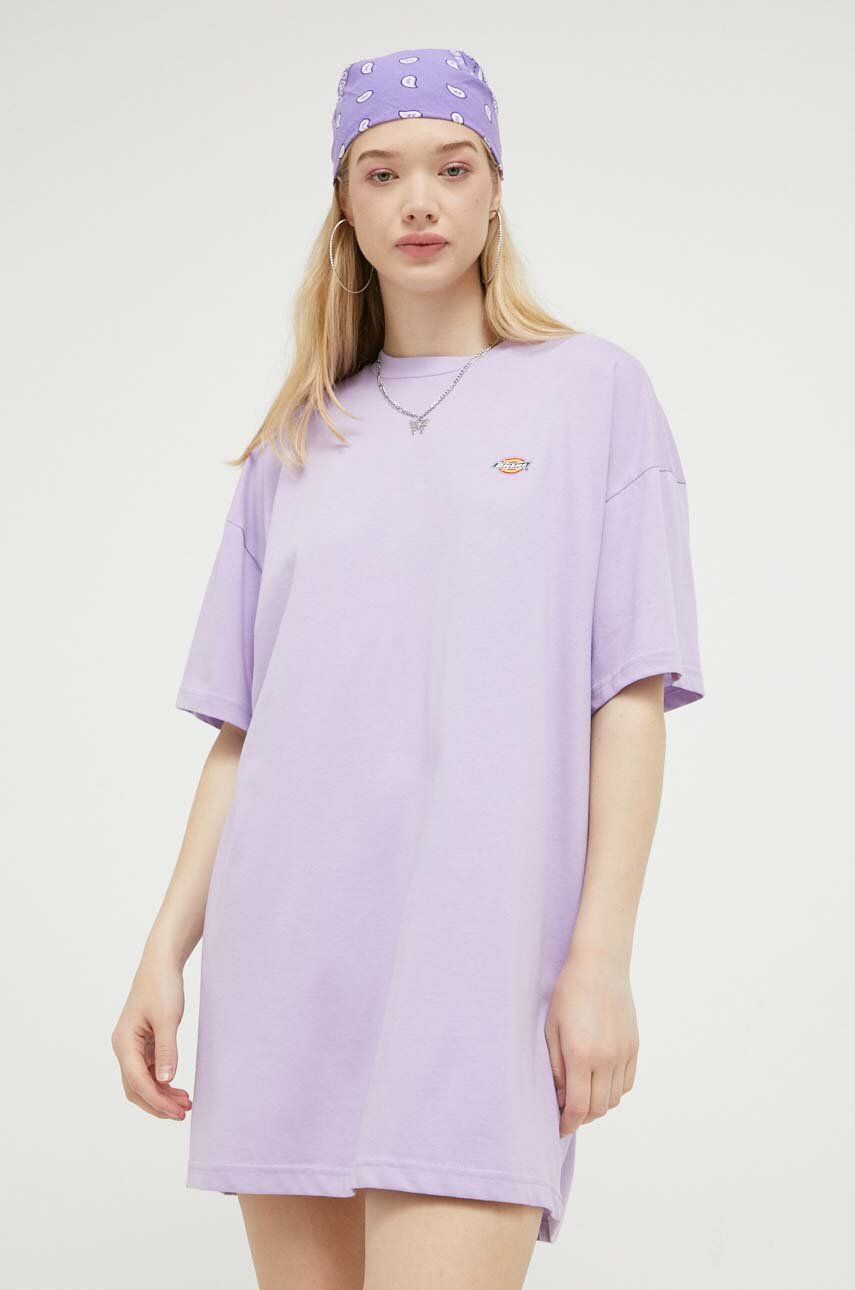 Bavlněné šaty Dickies fialová barva, mini, oversize - fialová -  100 % Bavlna