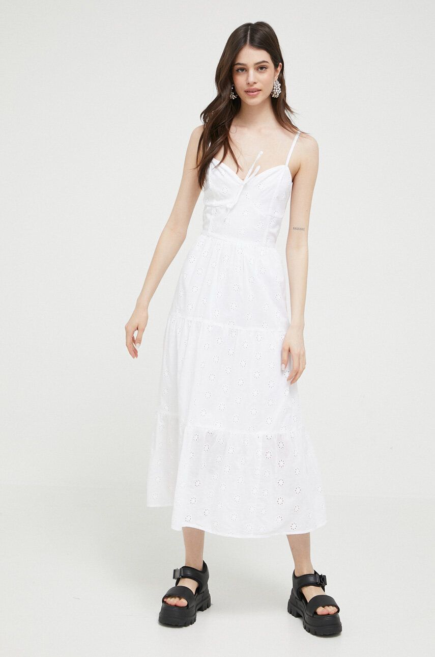 Levně Bavlněné šaty Hollister Co. bílá barva, midi