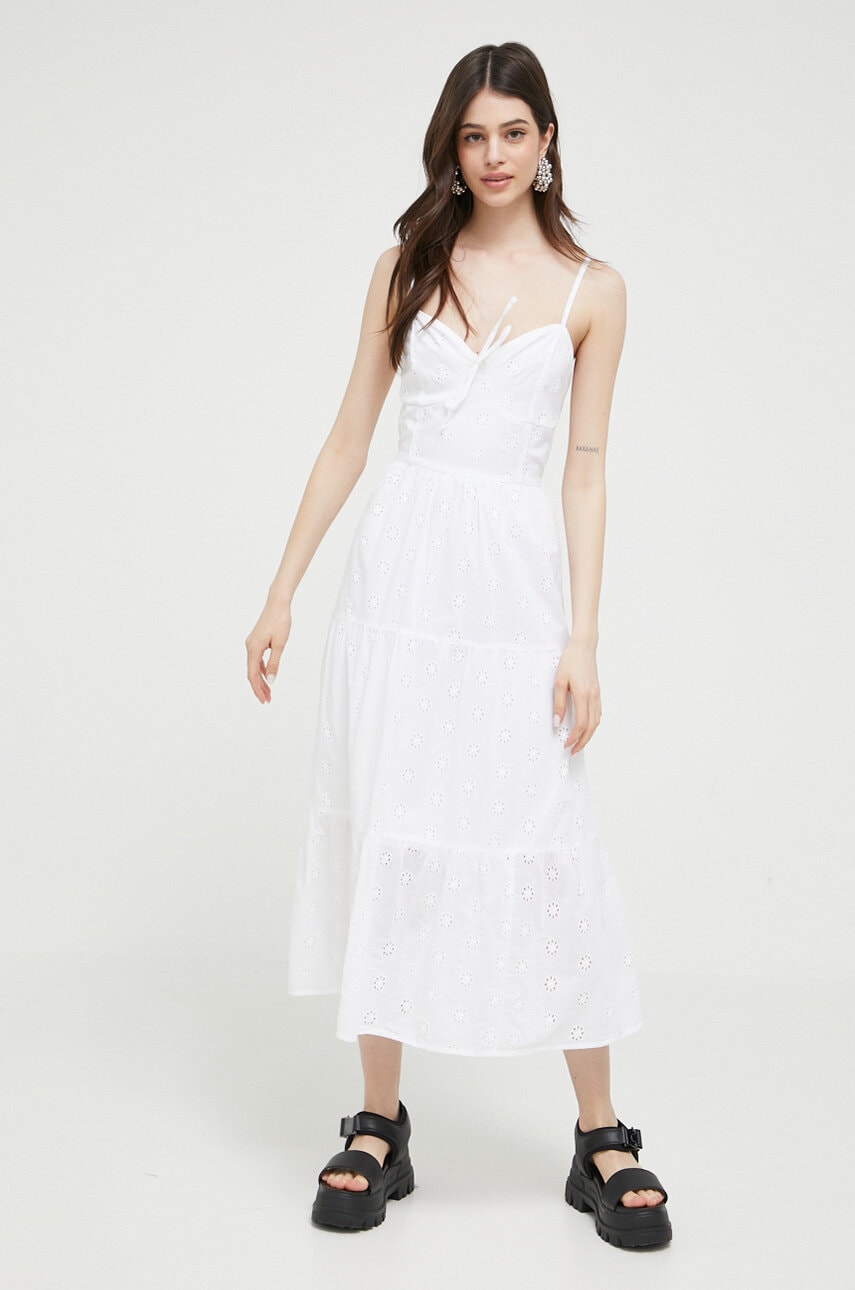 Hollister Co. rochie din bumbac culoarea alb, midi, evazată