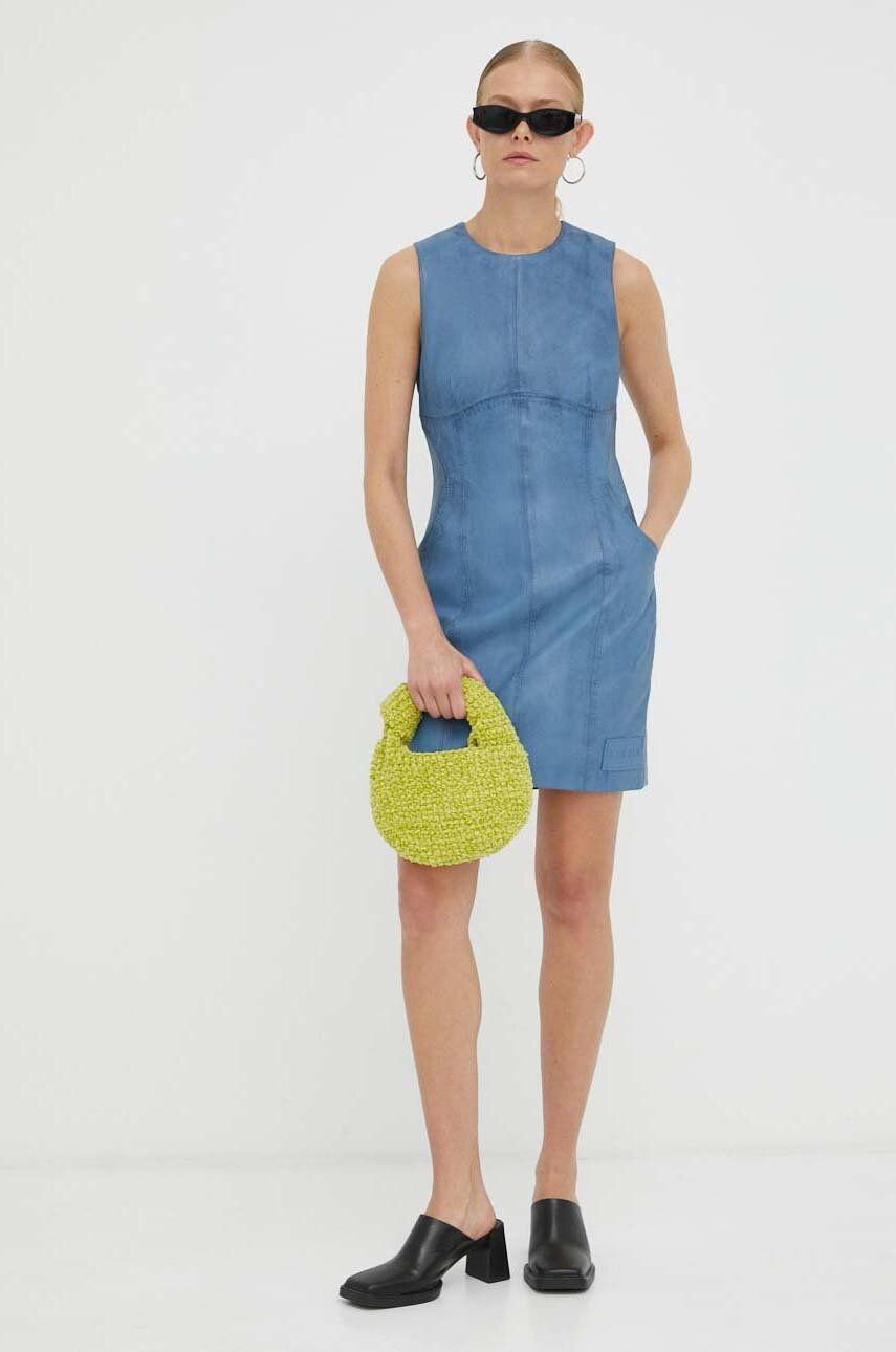 Kožené šaty Remain mini - modrá -  Hlavní materiál: 100 % Ovčí kůže Podšívka: 100 % Polyes