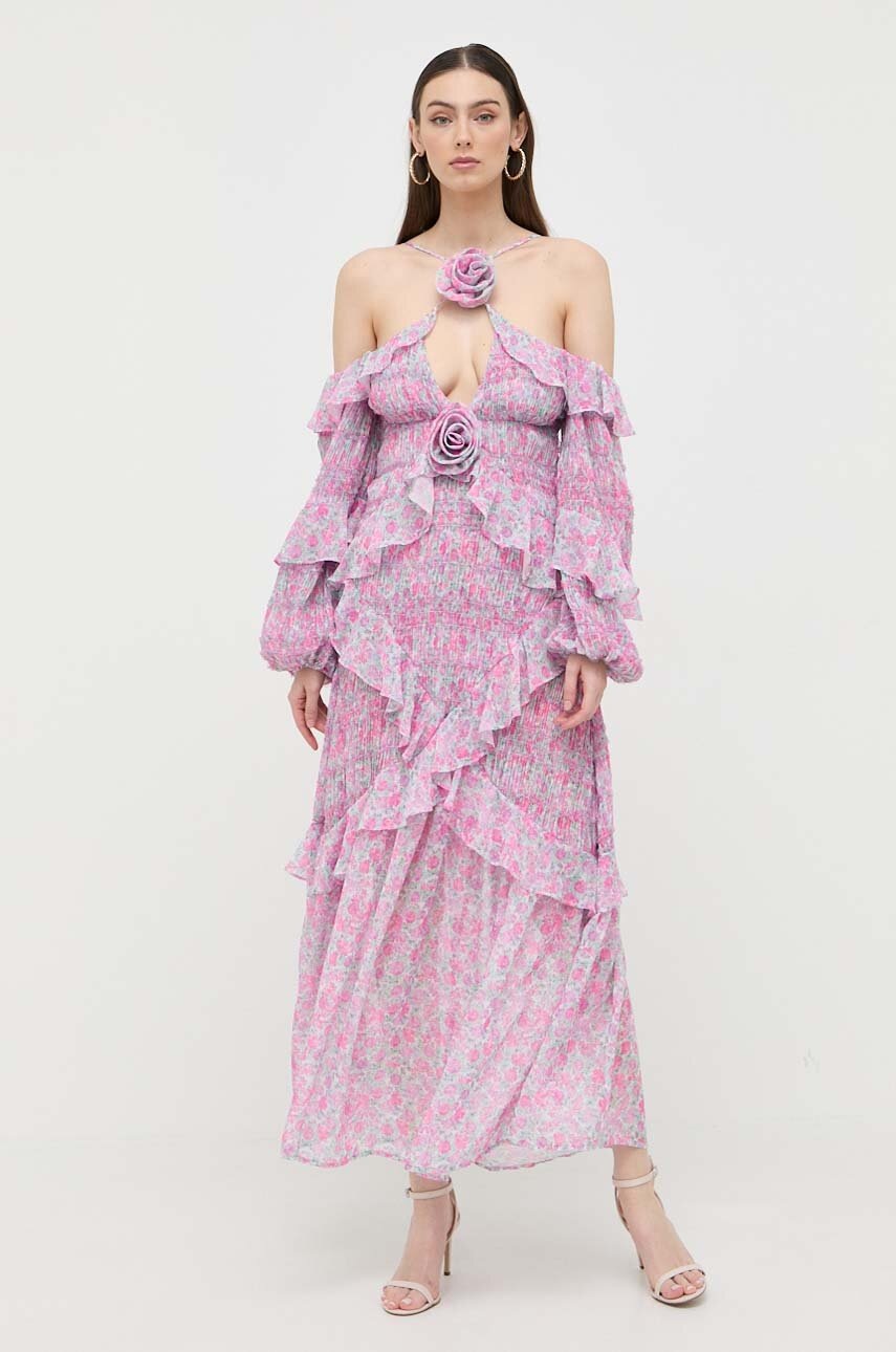 

Рокля For Love & Lemons в розово среднодълъг модел разкроен модел, Розов