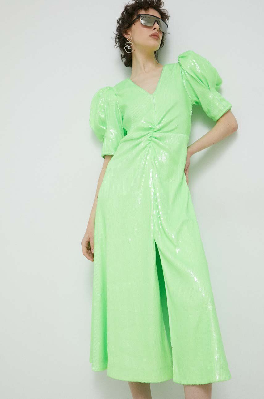 Rotate rochie culoarea verde, midi, evazati