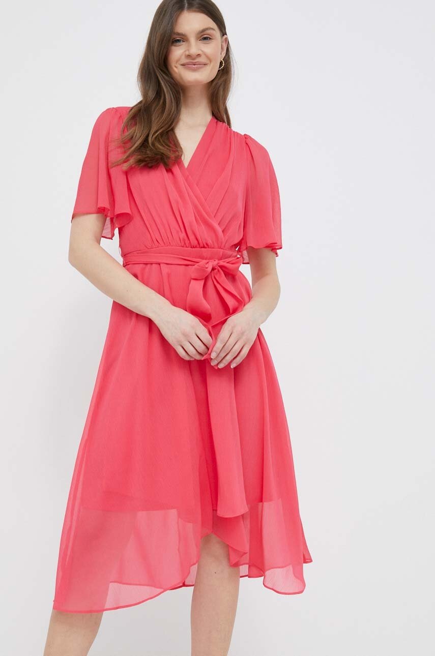 

Рокля Dkny в розово къс модел разкроен модел, Розов