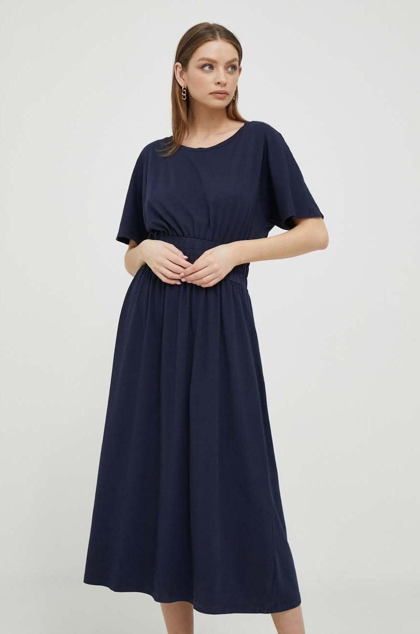 Bavlněné šaty Deha tmavomodrá barva, midi - námořnická modř -  100 % Bavlna