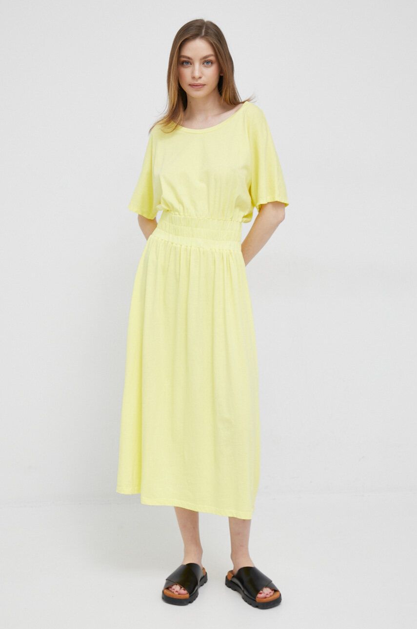 Bavlněné šaty Deha žlutá barva, midi - žlutá -  100 % Bavlna