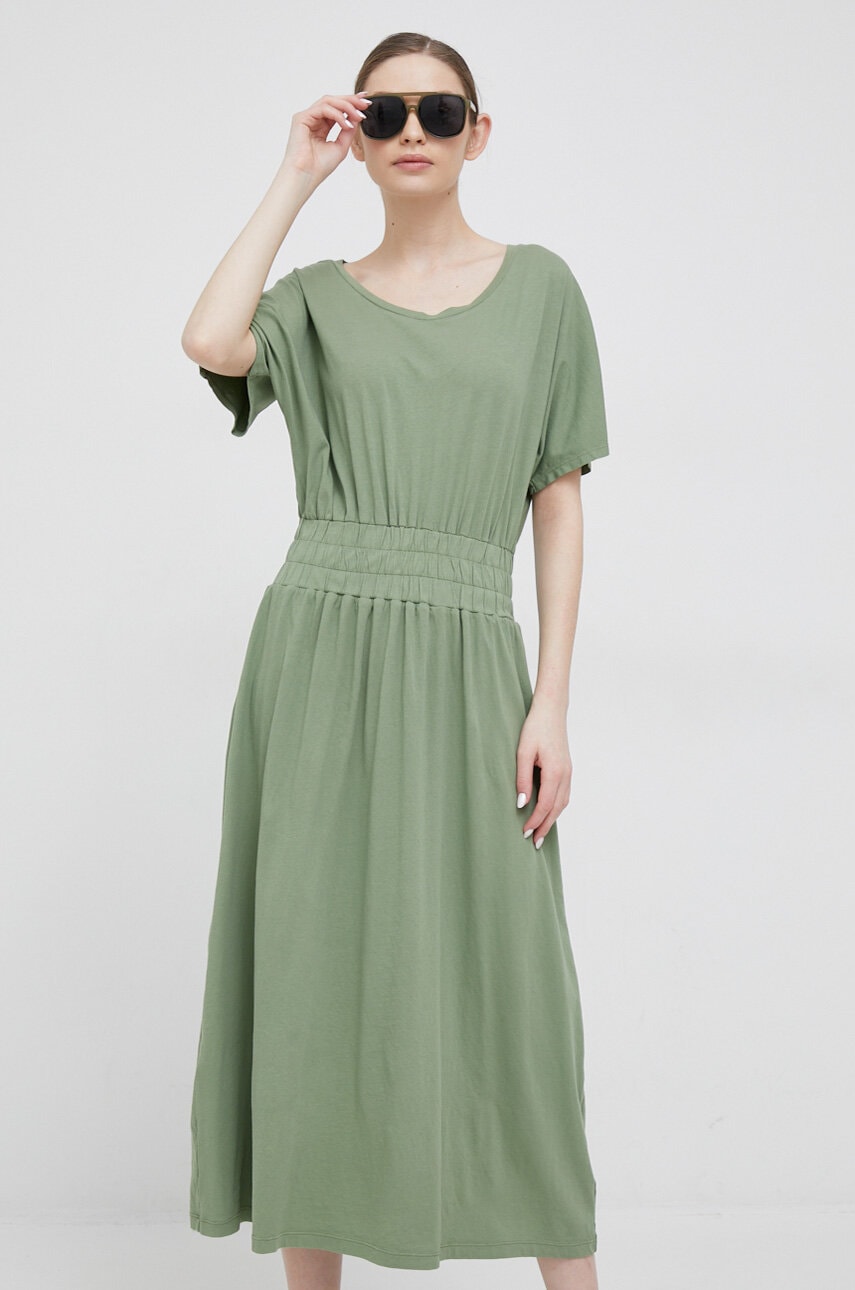 Deha rochie din bumbac culoarea verde, maxi, evazati