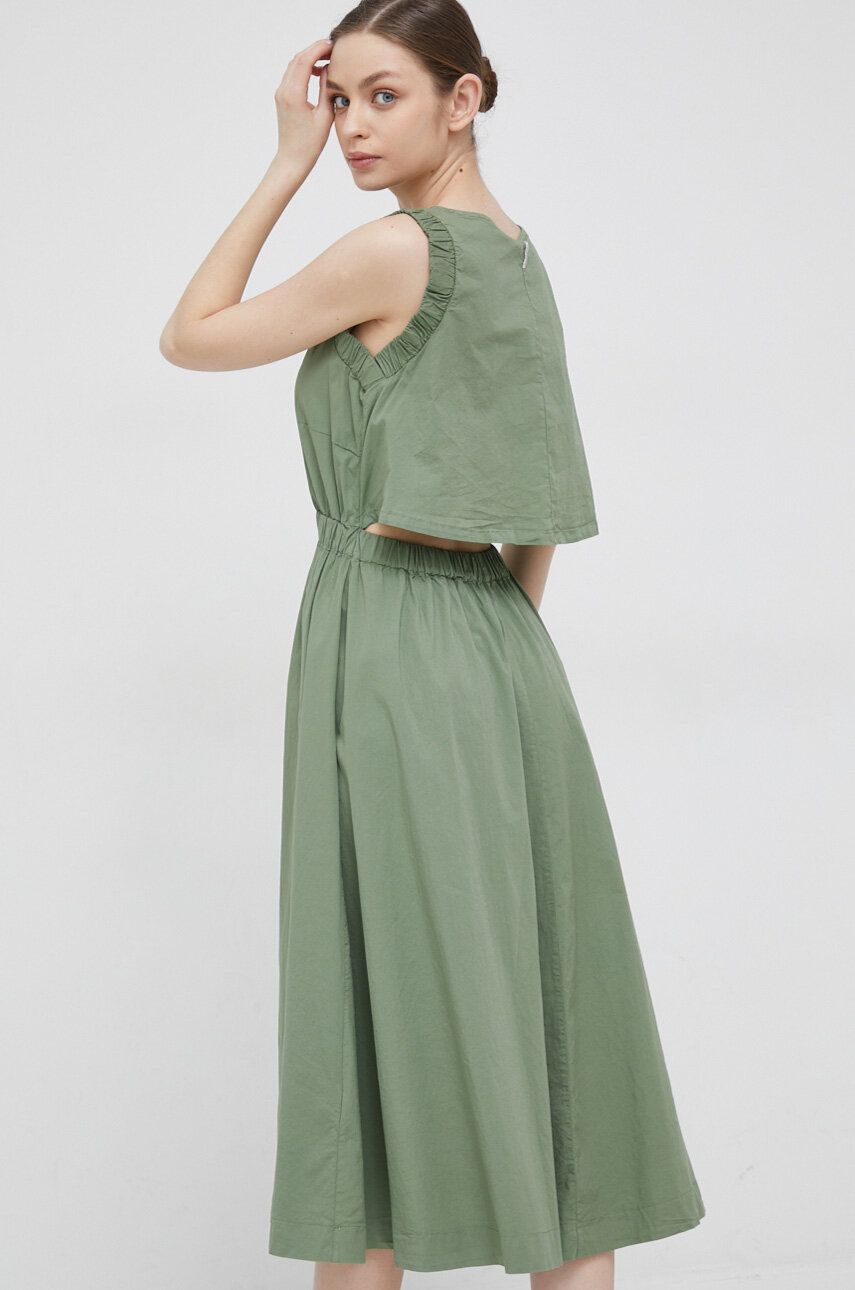 Šaty Deha zelená barva, midi - zelená -  97 % Bavlna