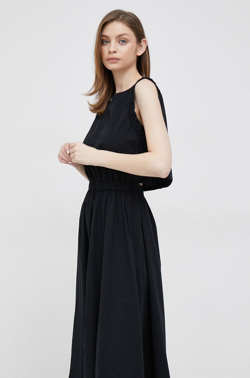 Šaty Deha černá barva, midi - černá -  97 % Bavlna