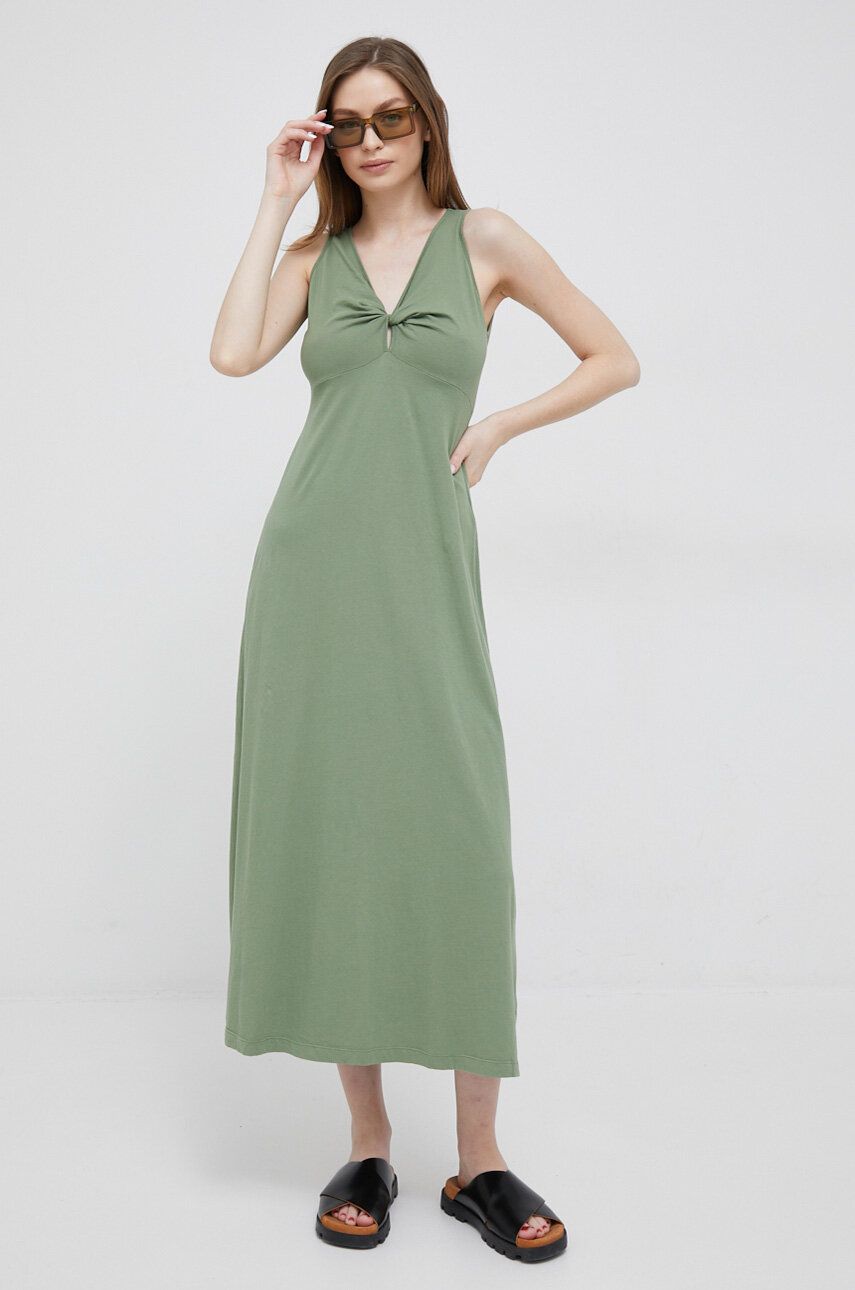 Deha rochie din bumbac culoarea verde, midi, evazati