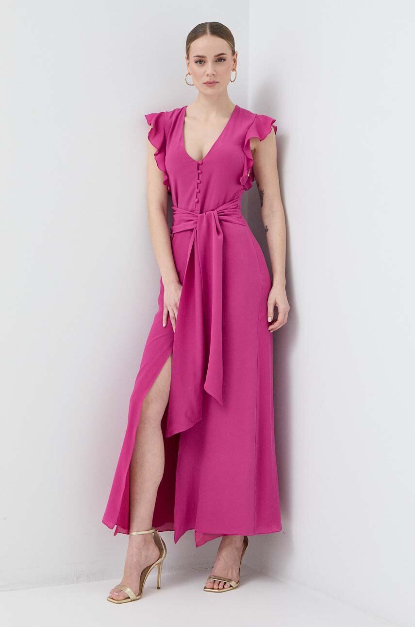 Hedvábné šaty Patrizia Pepe růžová barva, maxi - růžová -  Hlavní materiál: 100 % Hedvábí 