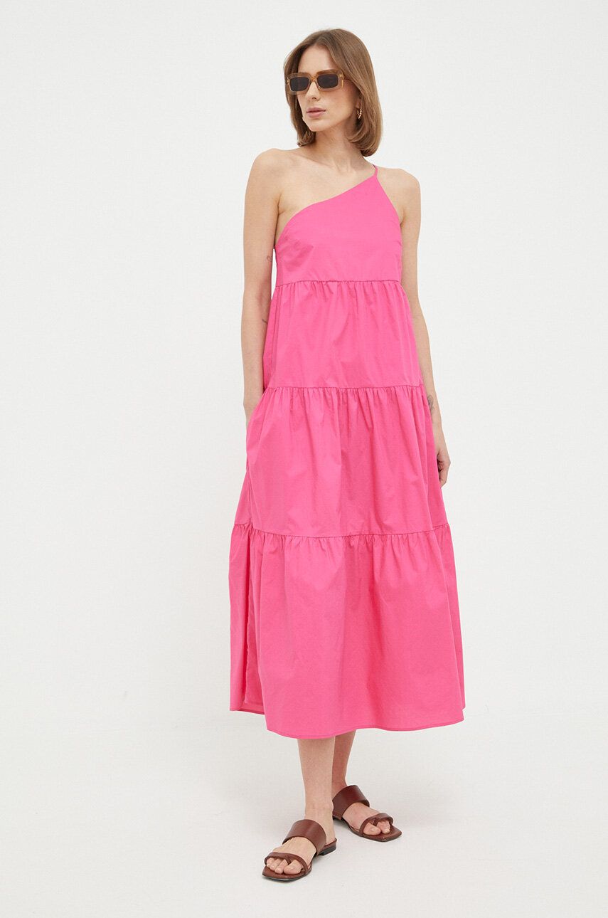 Bavlněné šaty Patrizia Pepe růžová barva, midi - růžová -  Hlavní materiál: 100 % Bavlna P