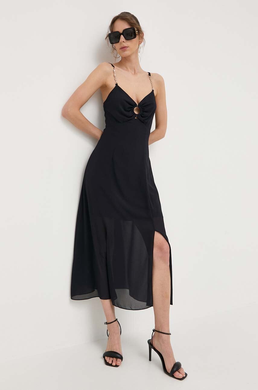 Morgan rochie culoarea bleumarin, midi, evazată