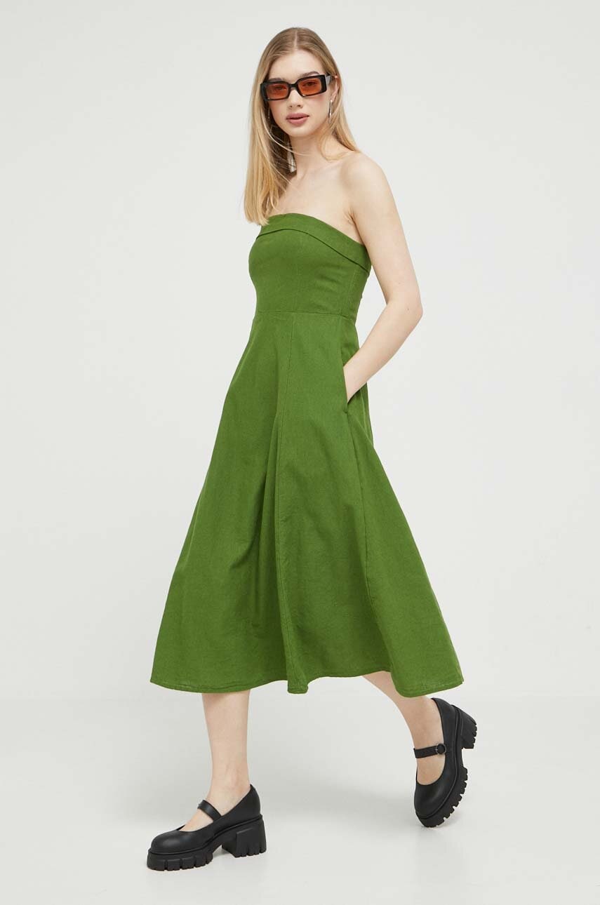 Abercrombie & Fitch Rochie Din In Culoarea Verde, Midi, Evazati