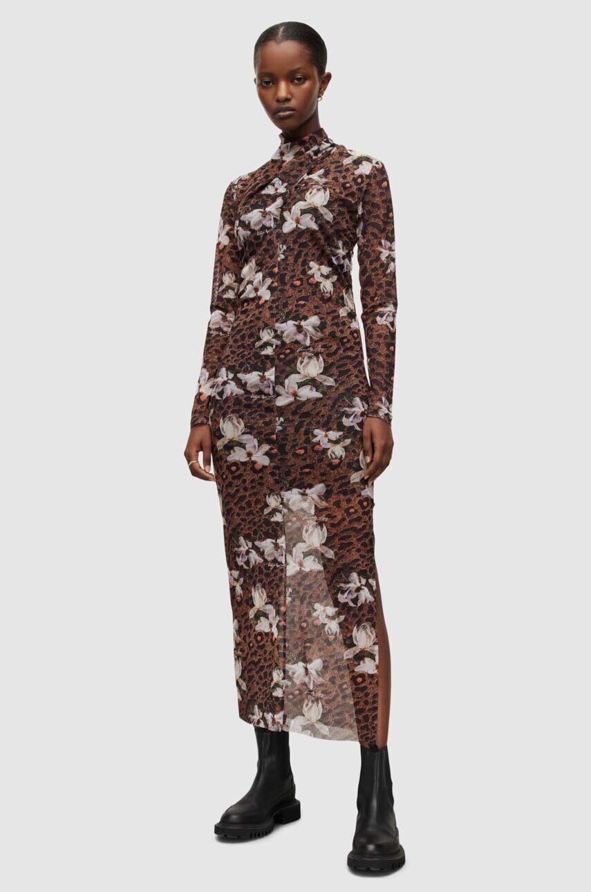

Сукня AllSaints колір коричневий maxi облягаюча