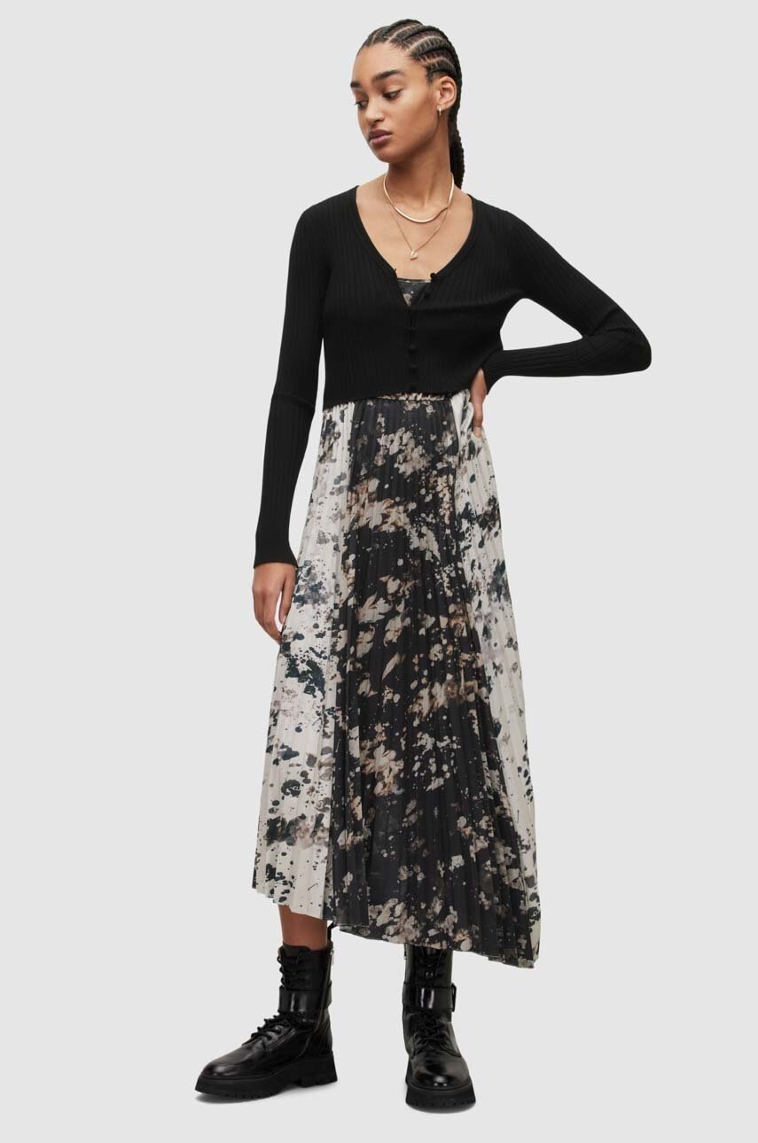 

Сукня AllSaints колір чорний maxi розкльошена