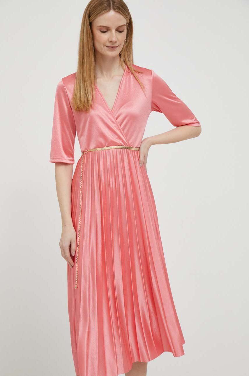 Šaty Artigli růžová barva, midi - růžová -  100 % Polyester