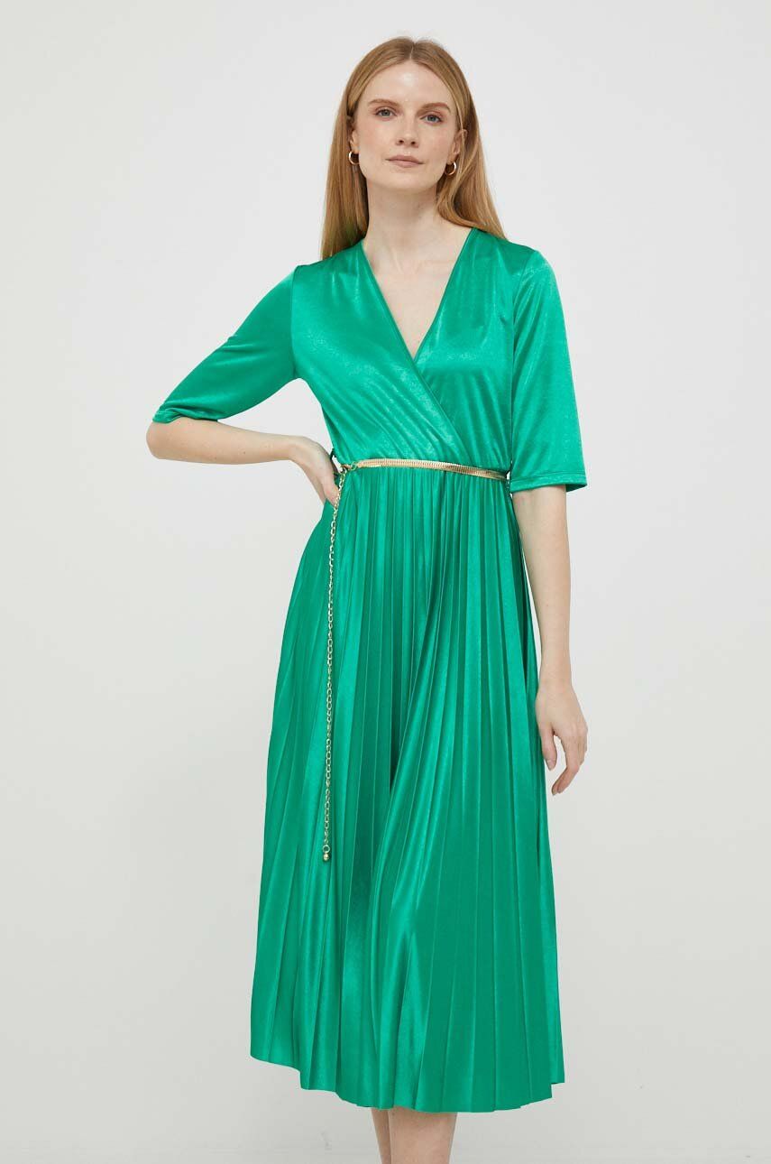 Šaty Artigli zelená barva, midi - zelená -  100 % Polyester