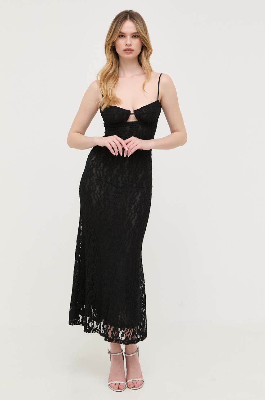 Bardot rochie culoarea negru, maxi, mulata