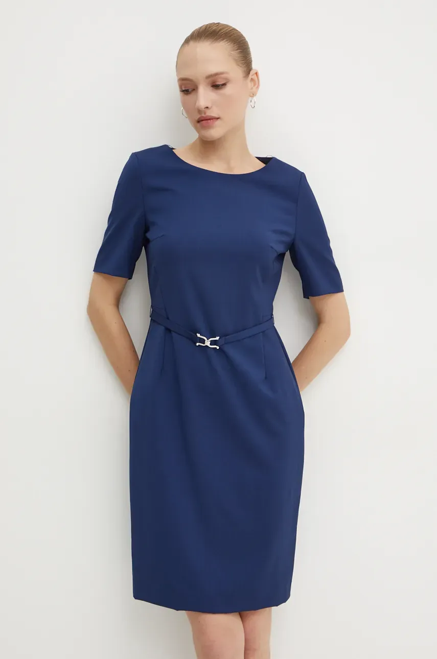 BOSS rochie din lana mini, mulată