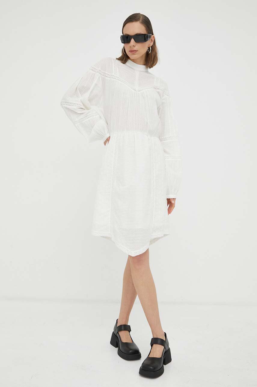 2NDDAY rochie din bumbac culoarea alb, mini, evazati