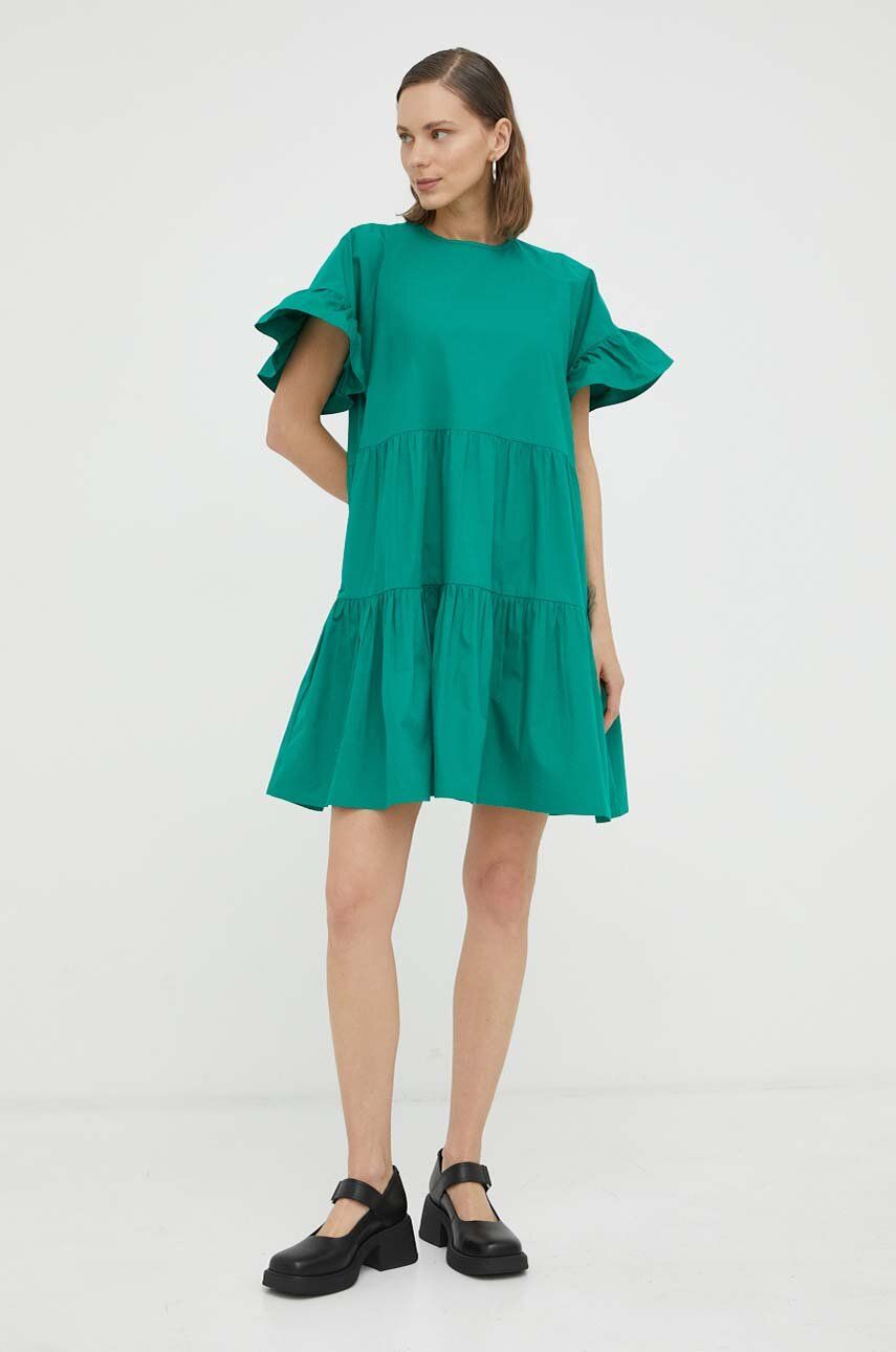 2NDDAY rochie din bumbac culoarea verde, mini, evazati