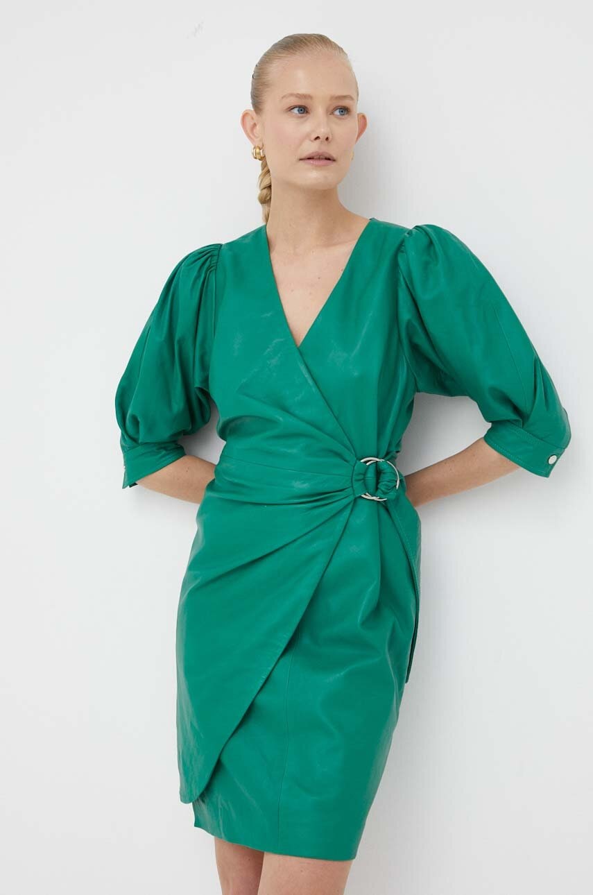 2NDDAY rochie de piele culoarea verde, mini, drept