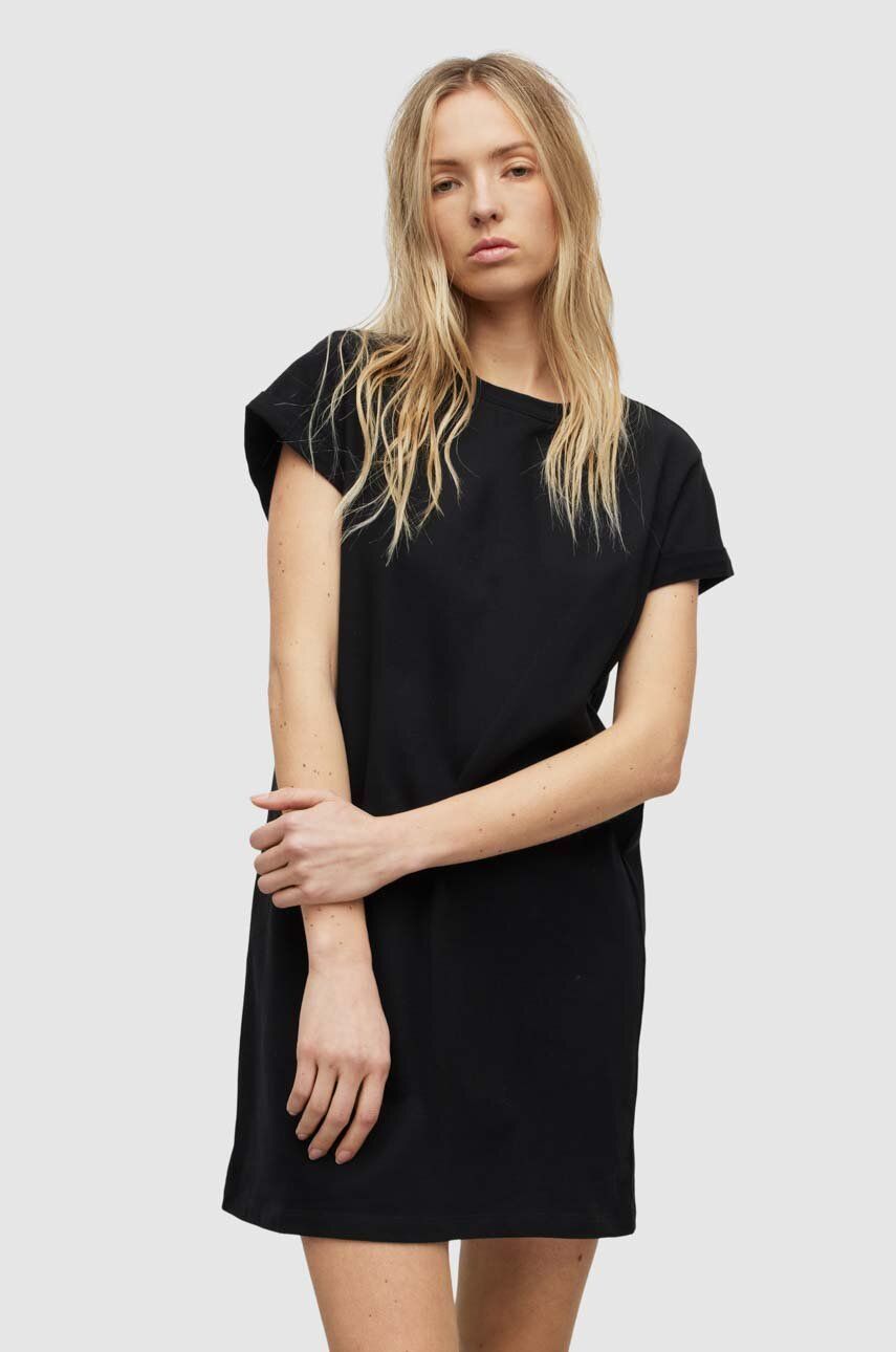 AllSaints rochie din bumbac culoarea negru, mini, drept