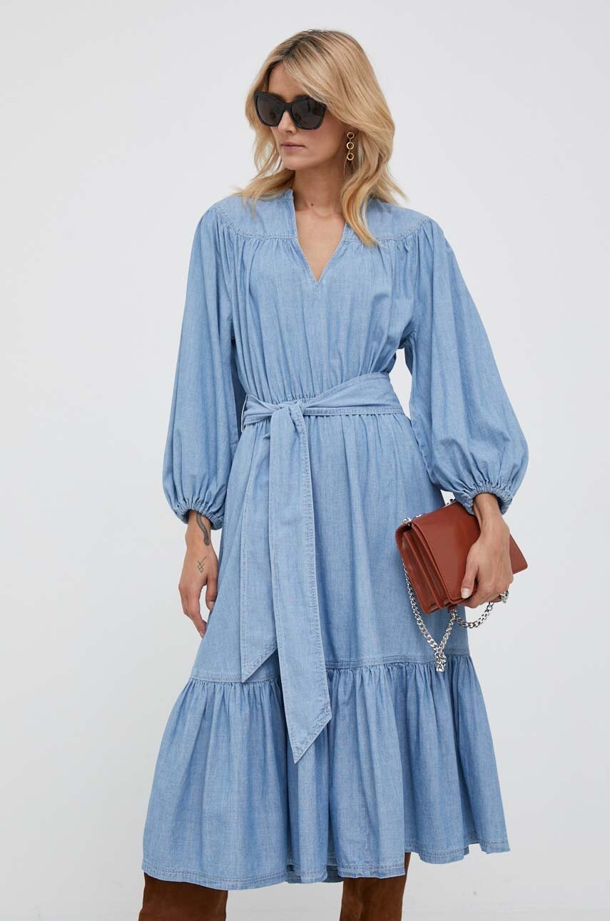 

Хлопковое платье Lauren Ralph Lauren midi расклешённая
