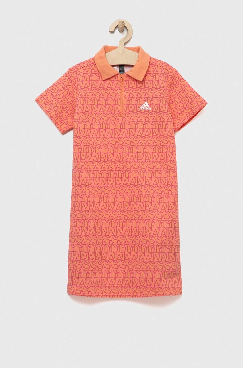

Детска рокля adidas G BLUV2 DRESS в оранжево къс модел разкроен модел, Оранжев
