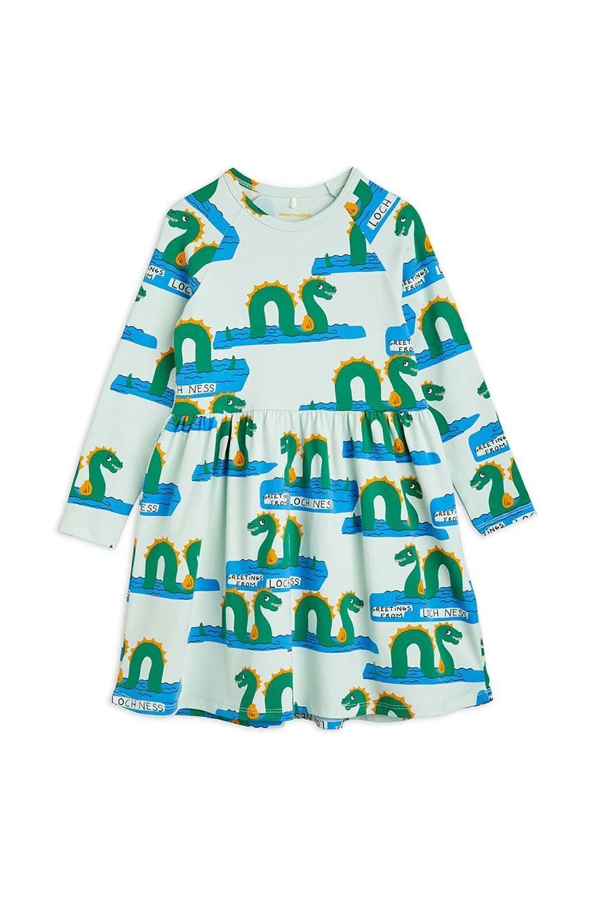 Dívčí šaty Mini Rodini zelená barva, mini - zelená -  95 % Organická bavlna
