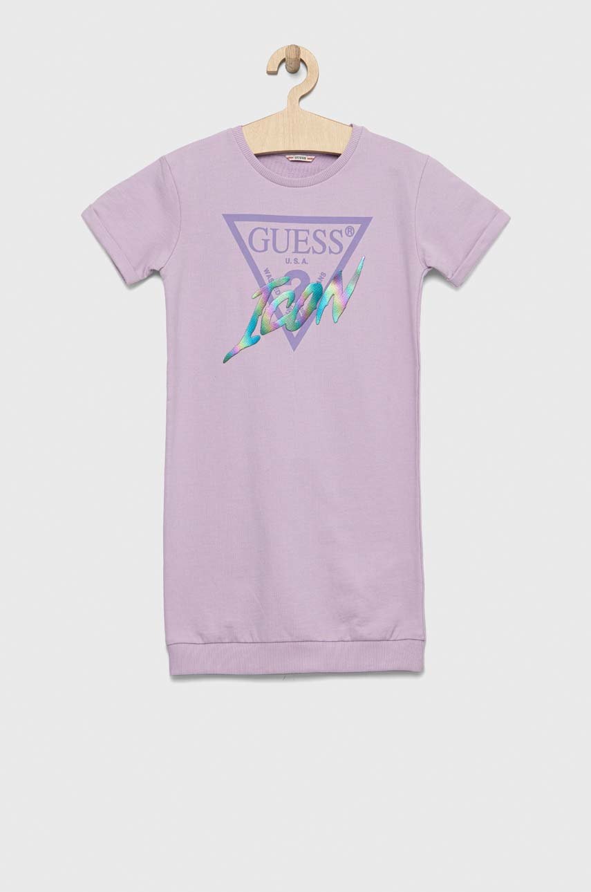 

Хлопковое детское платье Guess цвет фиолетовый mini прямое