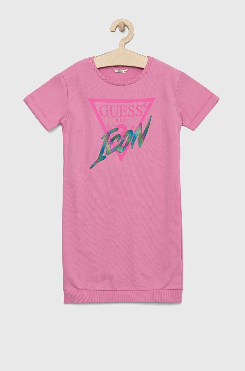 

Дитяча бавовняна сукня Guess колір фіолетовий mini пряма