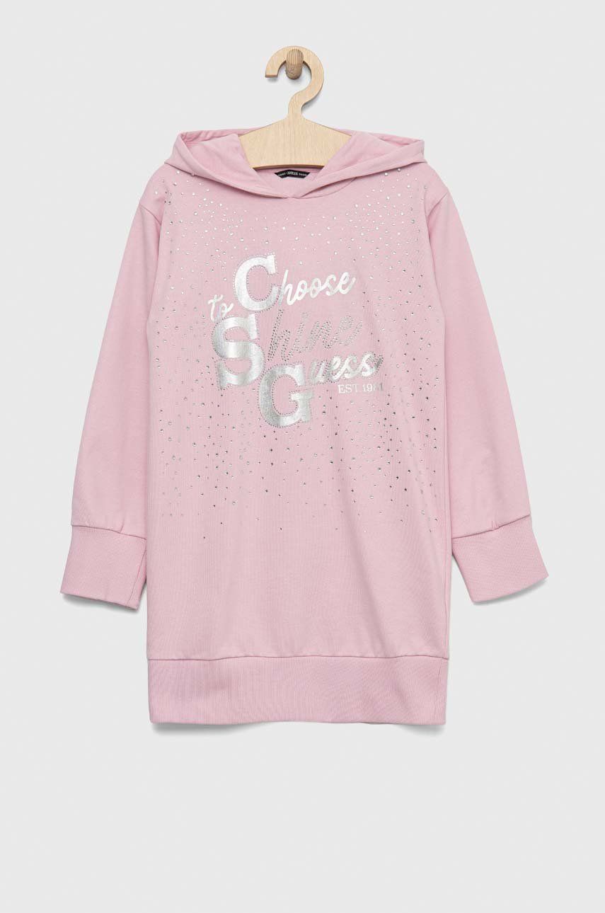 E-shop Dětské bavlněné šaty Guess růžová barva, midi