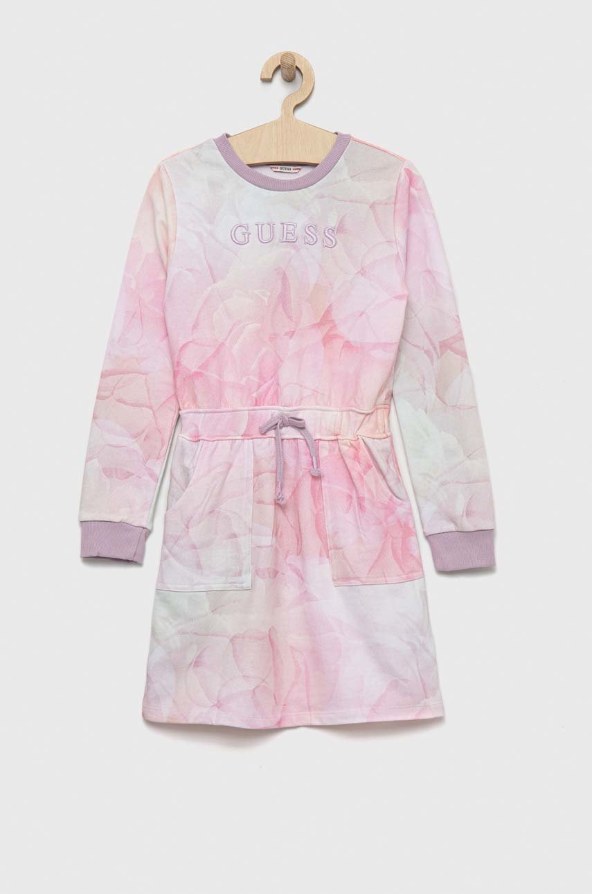

Хлопковое детское платье Guess цвет розовый mini прямая