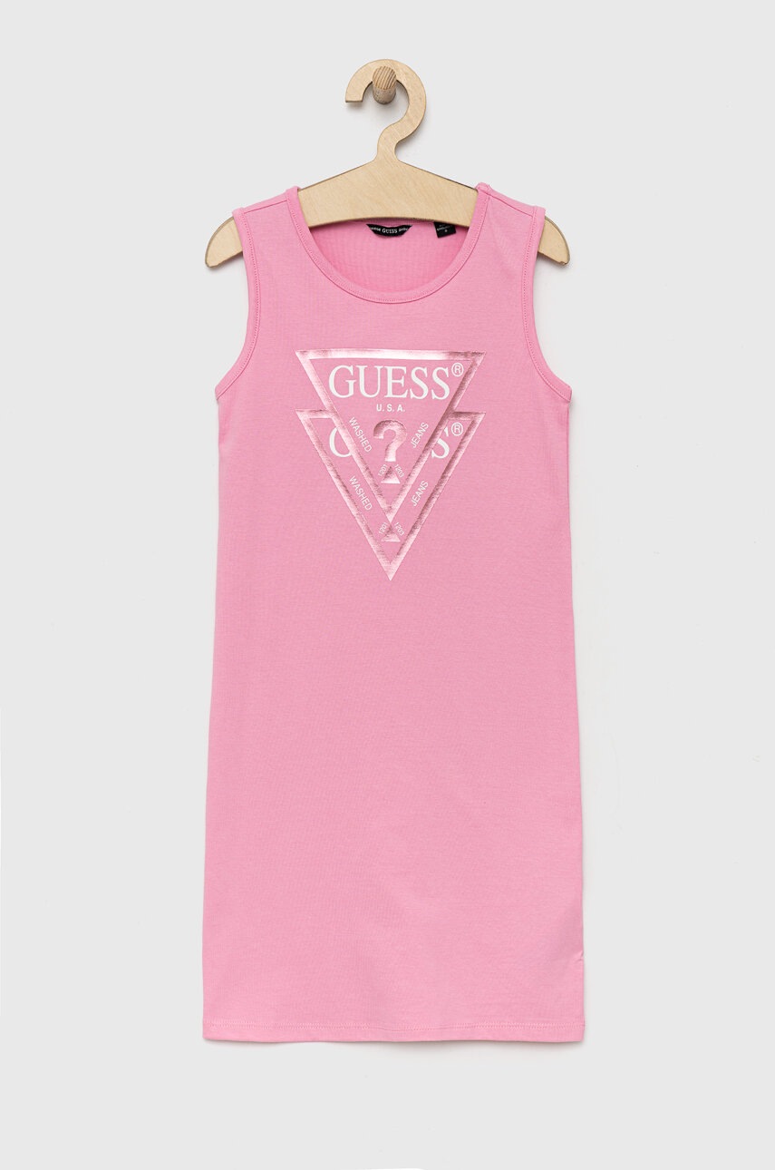 

Хлопковое детское платье Guess цвет розовый mini прямое