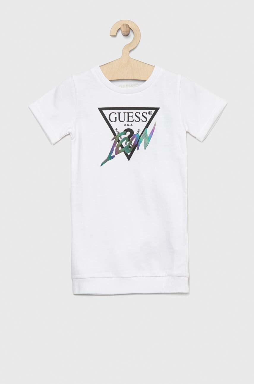 Dětské bavlněné šaty Guess bílá barva, mini