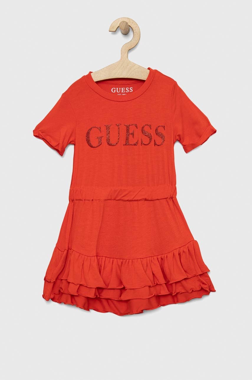 

Детское платье Guess цвет красный midi расклешённое