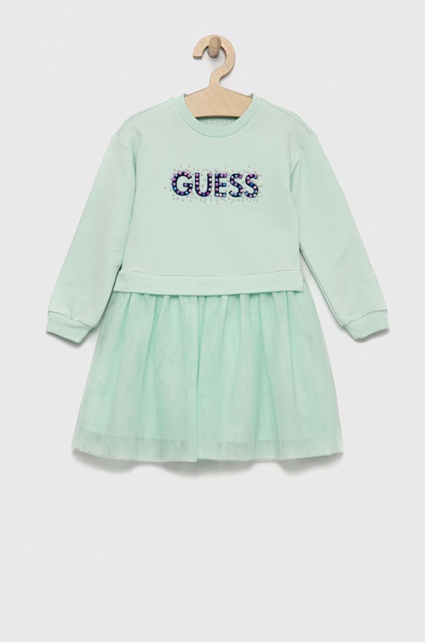 

Детское платье Guess цвет зелёный mini расклешённое