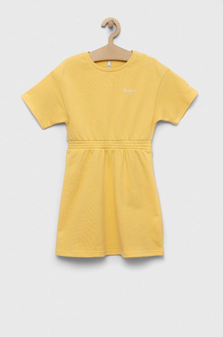 Dětské bavlněné šaty Pepe Jeans PJL GJ Non-denim žlutá barva, mini - žlutá -  100 % Bavlna