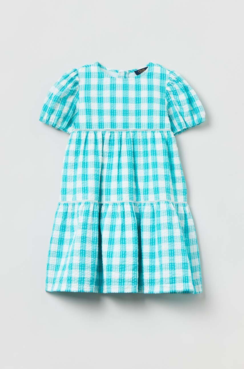 Dětské bavlněné šaty OVS zelená barva, mini - zelená -  100 % Bavlna