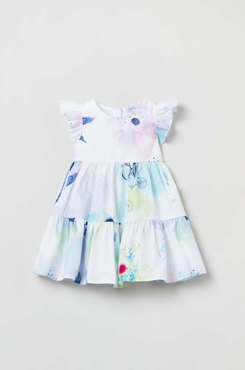 Levně Dětské bavlněné šaty OVS bílá barva, mini