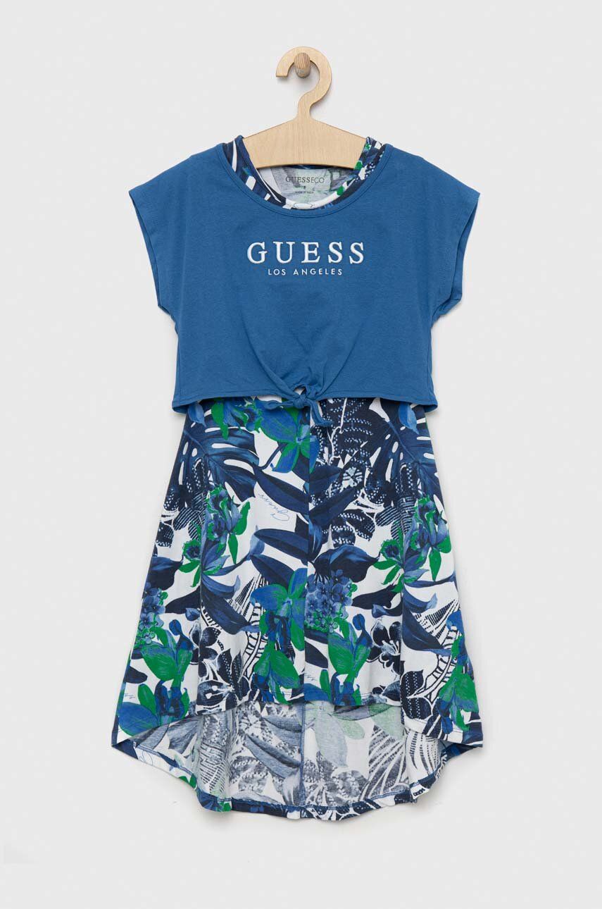 E-shop Dívčí šaty Guess tyrkysová barva, mini